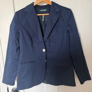 Lauren Ralph Lauren Navy Blue Blazer Crest Logo Size 6 Classic Preppy
